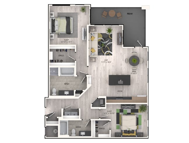 C7 floor plan, 2 Bedroom, 2 Bathroom at AMLI RiNo apartments