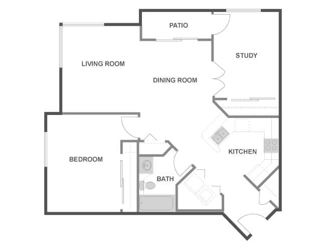 B4aD floor plan, 2 Bedroom, 1 Bathroom, Office at AMLI Bellevue Park apartments