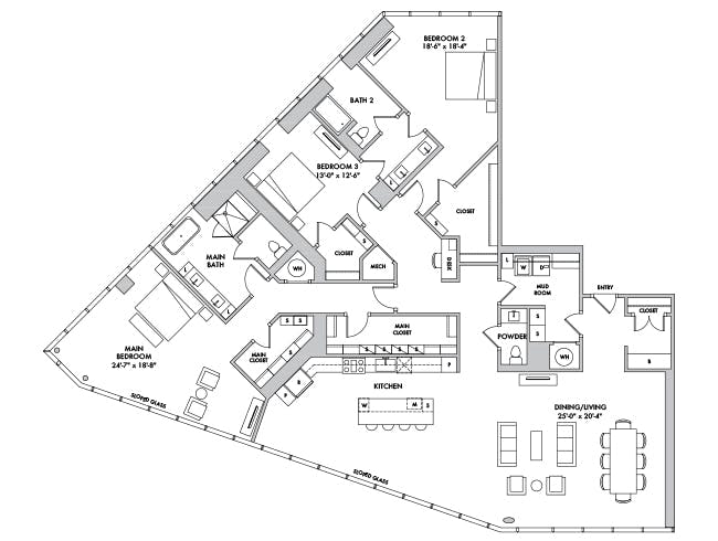 P4201 floor plan, 3 Bedroom, 2.5 Bathroom, Penthouse at AMLI Fountain Place apartments