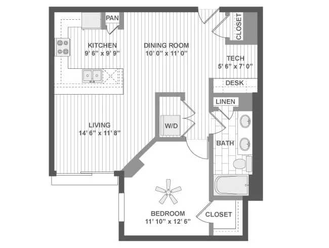 A430 floor plan, 1 Bedroom, 1 Bathroom at AMLI Evanston apartments