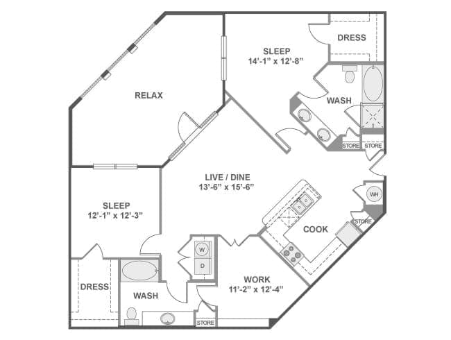 C7D floor plan, 2 Bedroom, 2 Bathroom at AMLI Campion Trail apartments