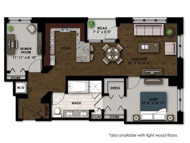B500 floor plan, 1 Bedroom, 1 Bathroom at AMLI River North apartments