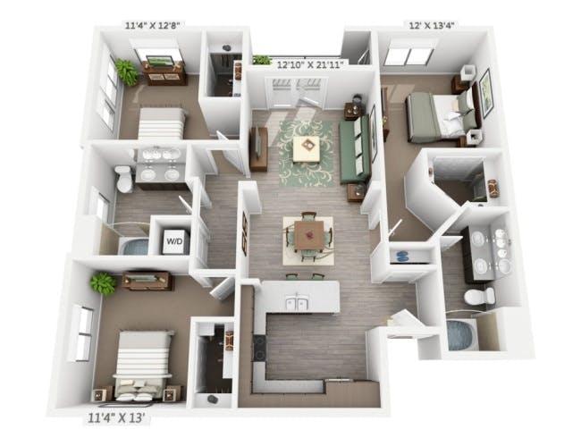 D4 floor plan, 3 Bedroom, 2 Bathroom at AMLI Cherry Creek apartments