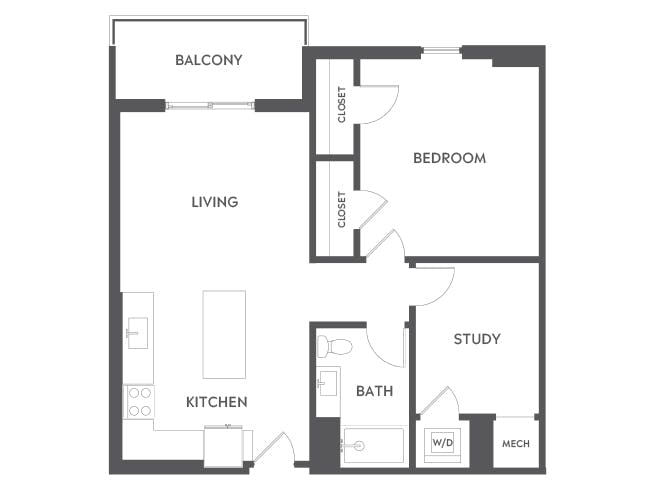 A5D floor plan, 1 Bedroom, 1 Bathroom, Study/Office at AMLI Midtown 29 apartments