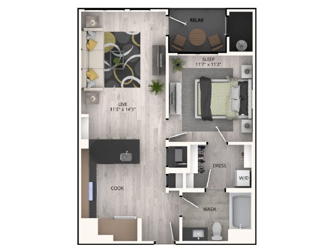 A3a floor plan, 1 Bedroom, 1 Bathroom at AMLI RiNo apartments