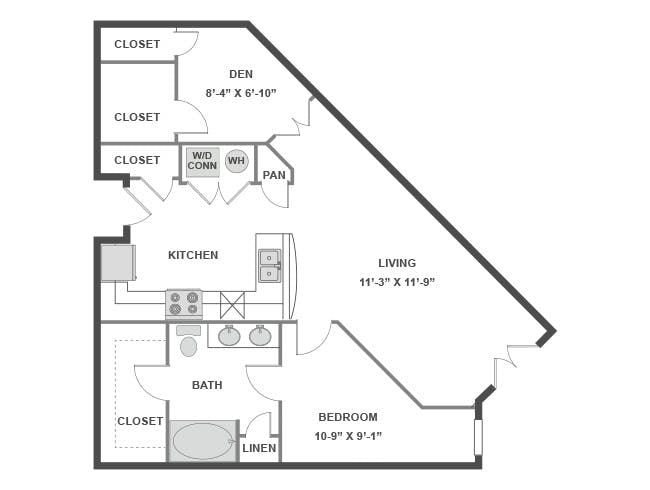 A4cD floor plan, 1 Bedroom, 1 Bathroom, Den/Office at AMLI 300 apartments