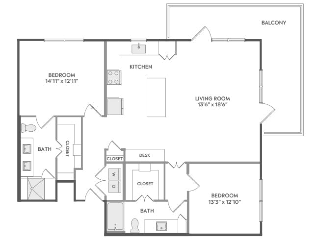 C7a floor plan, 2 Bedroom, 2 Bathroom at AMLI Lakeline apartments