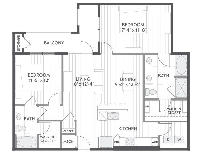 C6 floor plan, 2 Bedroom, 2 Bathroom at AMLI Branch Park apartments