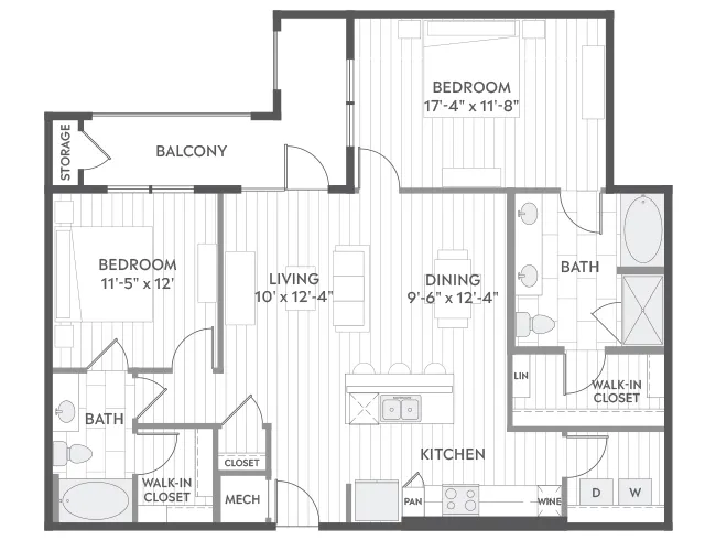 C6 floor plan, 2 Bedroom, 2 Bathroom at AMLI Branch Park apartments