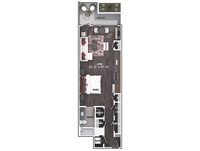 E4 floor plan, Studio, 1 Bathroom at AMLI Riverfront Green apartments
