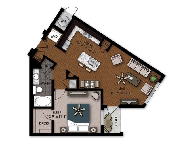 A320 floor plan, 1 Bedroom, 1 Bathroom at AMLI Riverfront Park apartments
