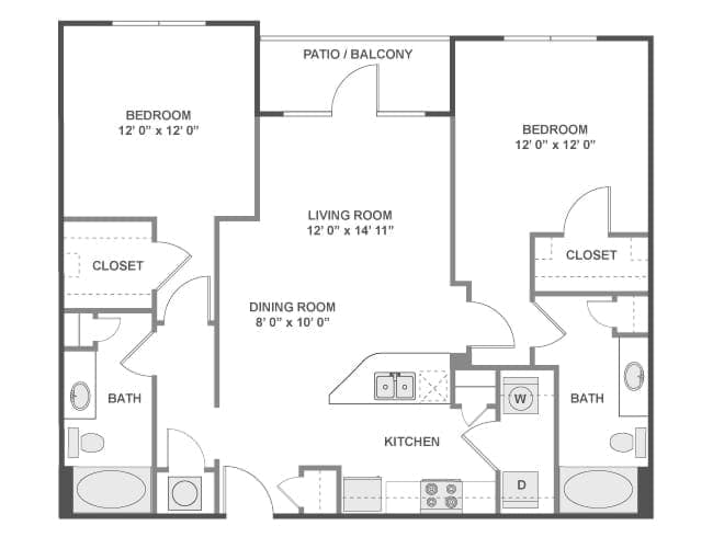 C4 floor plan, 2 Bedroom, 2 Bathroom at AMLI at Escena apartments