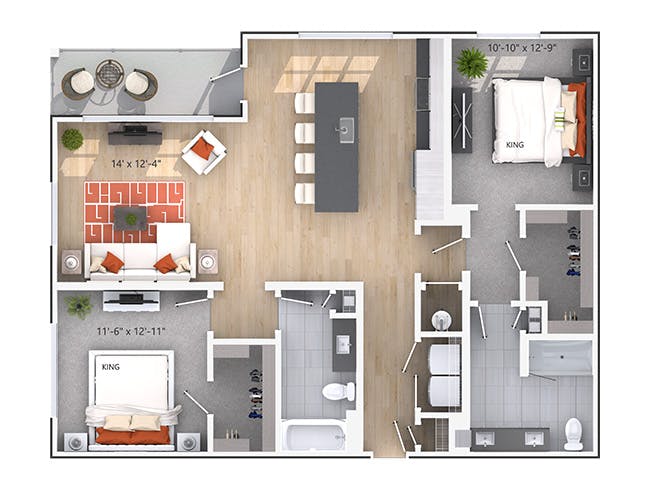 Lullwater (C6) floor plan, 2 Bedroom, 2 Bathroom at AMLI Decatur apartments