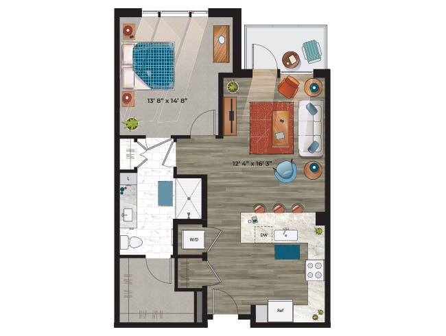 A5 floor plan, 1 Bedroom, 1 Bathroom at AMLI at Uptown apartments