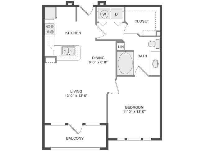 A2 floor plan, 1 Bedroom, 1 Bathroom at AMLI Eastside apartments