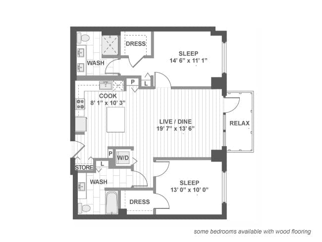 C510 floor plan, 2 Bedroom, 2 Bathroom at AMLI Lofts apartments