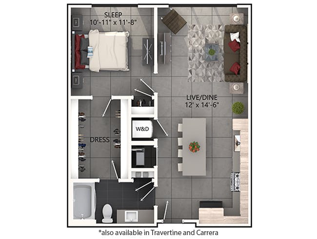 A3 floor plan, 1 Bedroom, 1 Bathroom at AMLI Midtown Miami apartments