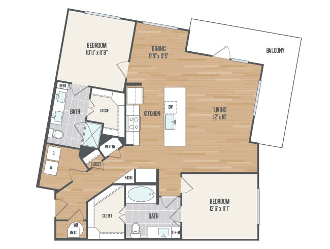 C6 floor plan, 2 Bedroom, 2 Bathroom at AMLI Grapevine apartments