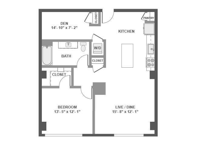 A6D floor plan, 1 Bedroom, 1 Bathroom, Den/Office at AMLI Arc apartments