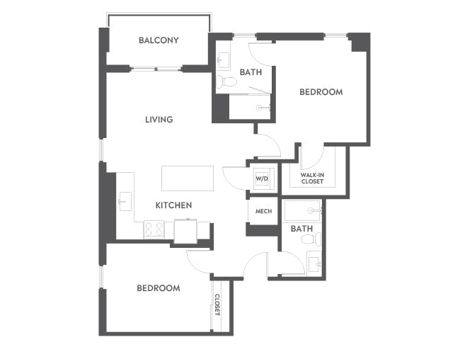 C4 floor plan, 2 Bedroom, 2 Bathroom at AMLI Midtown 29 apartments