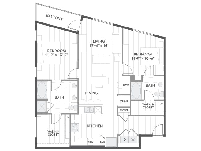 C6c floor plan, 2 Bedroom, 2 Bathroom at AMLI Branch Park apartments