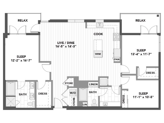 D7 floor plan, 3 Bedroom, 2 Bathroom at AMLI Marina Del Rey apartments