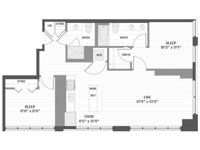 C4a floor plan, 2 Bedroom, 2 Bathroom at AMLI 808 apartments