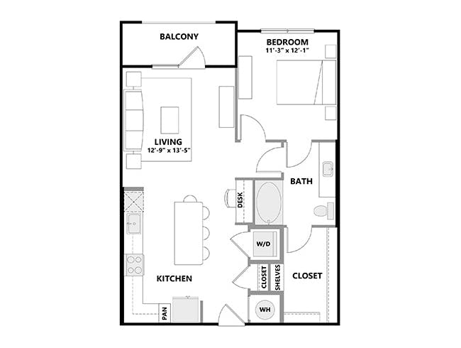 A3a floor plan, 1 Bedroom, 1 Bathroom at AMLI Addison apartments