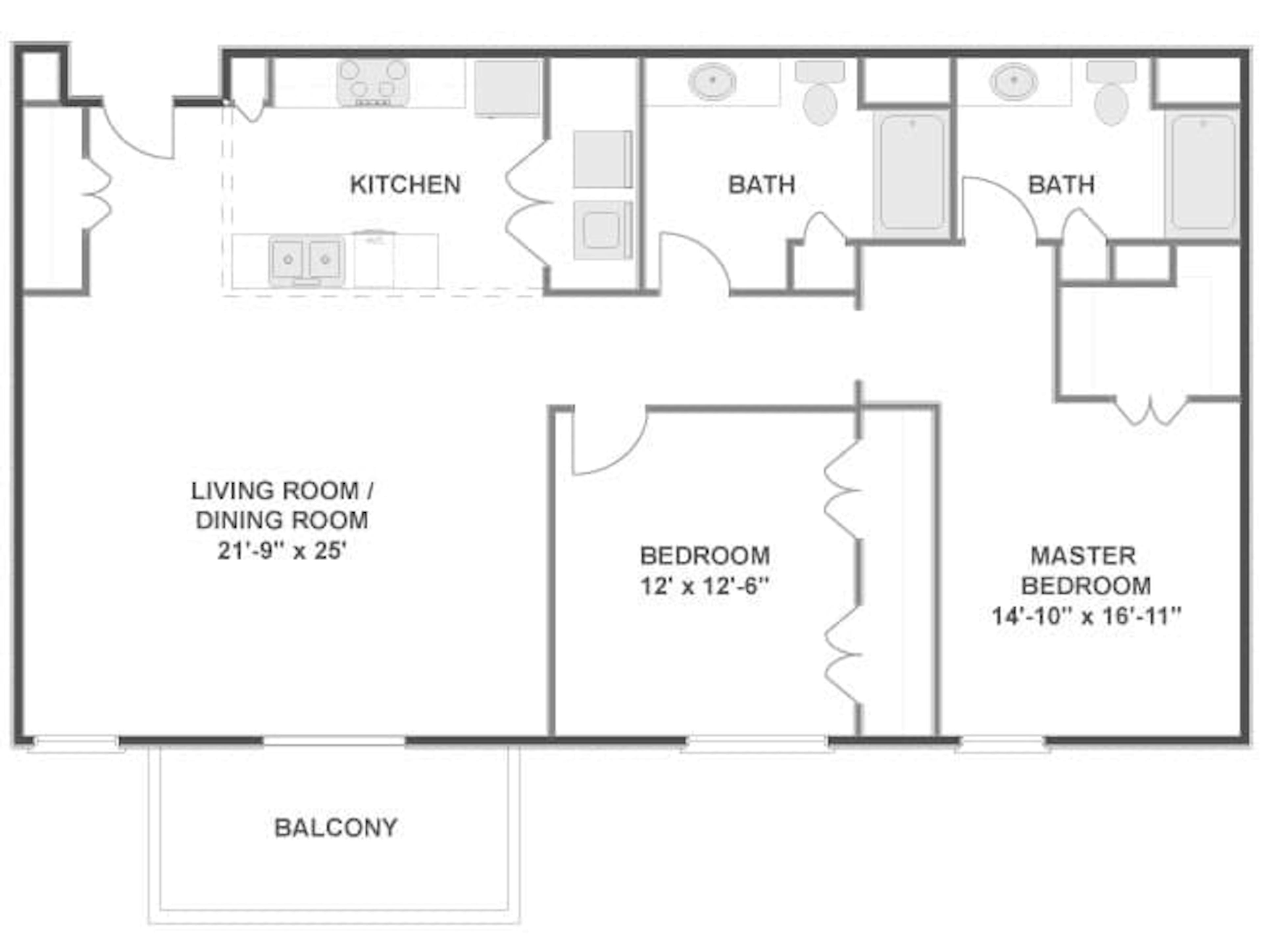 Canadian floor plan, 2 Bedroom, 2 Bathroom at AMLI Downtown apartments