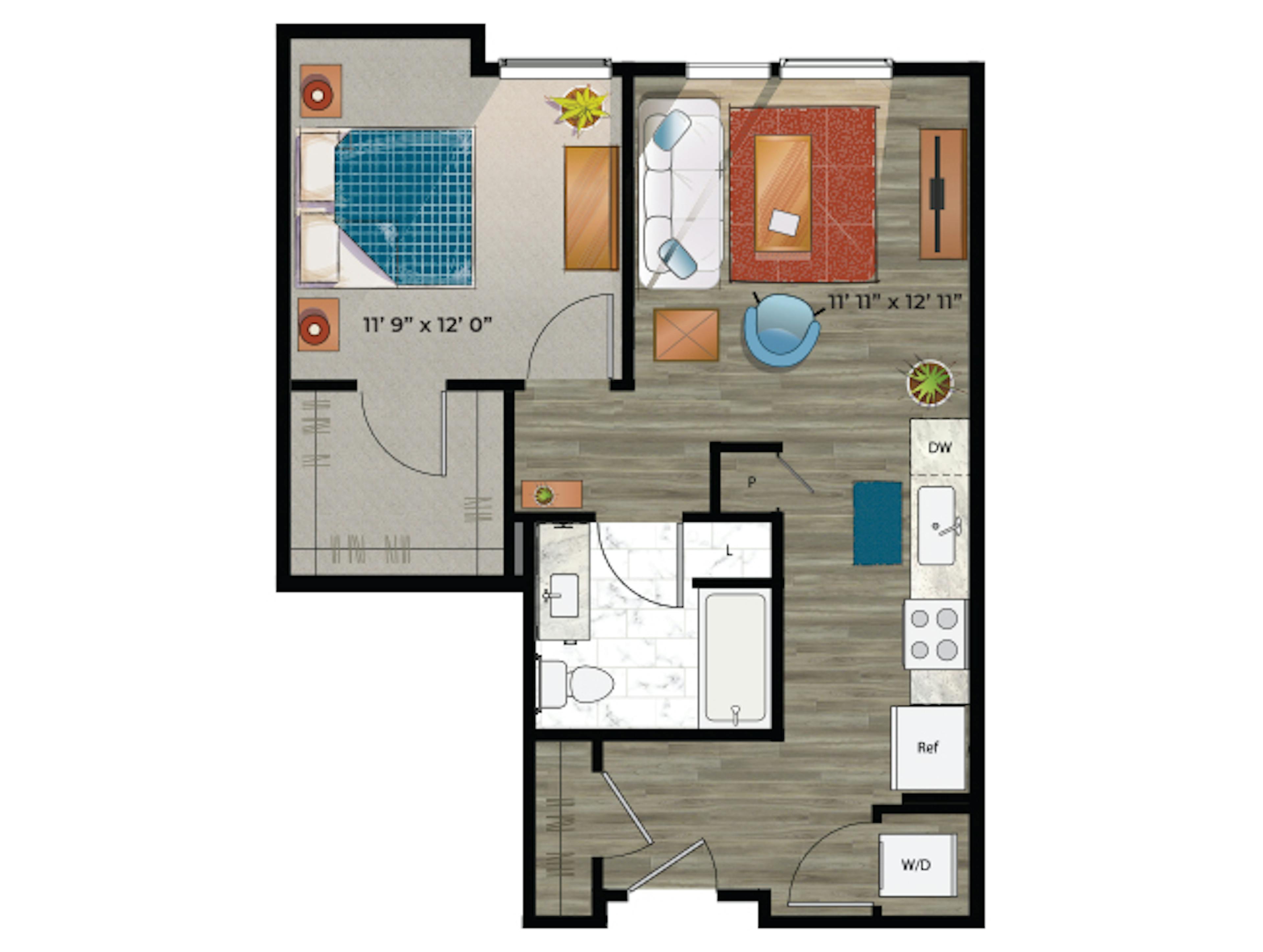 A2a floor plan, 1 Bedroom, 1 Bathroom at AMLI at Uptown apartments