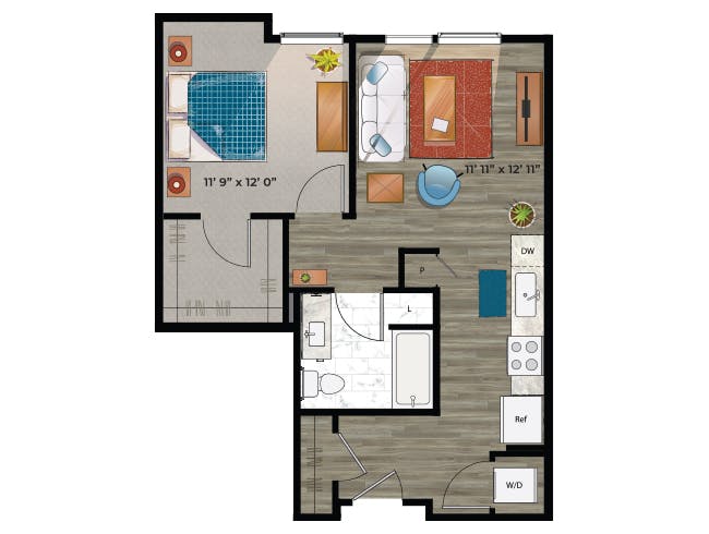 A2a floor plan, 1 Bedroom, 1 Bathroom at AMLI at Uptown apartments