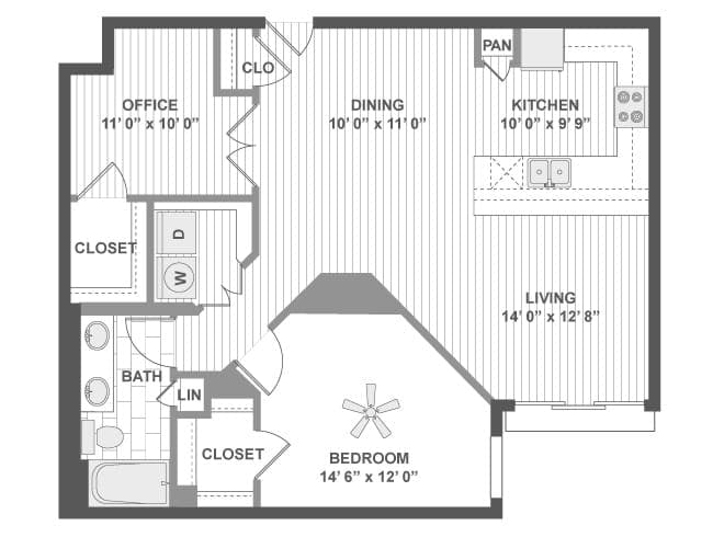 A640 floor plan, 1 Bedroom, 1 Bathroom at AMLI Evanston apartments
