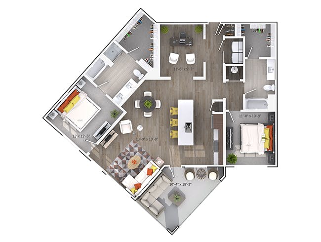 Tuxedo floor plan, 2 Bedroom, 2 Bathroom at AMLI Buckhead apartments