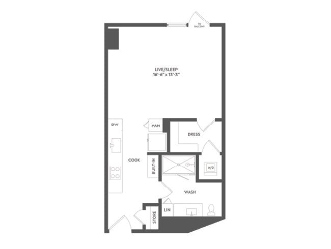 E7 floor plan, Studio, 1 Bathroom at AMLI Art District apartments