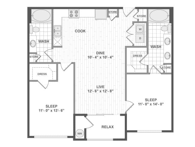 C4 floor plan, 2 Bedroom, 2 Bathroom at AMLI RidgeGate apartments