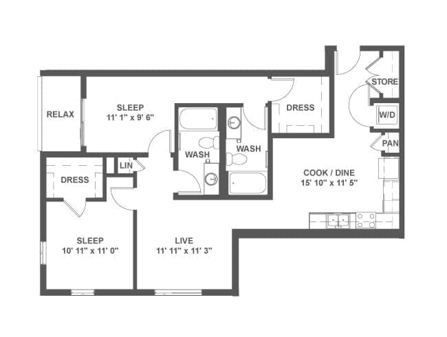 C4c floor plan, 2 Bedroom, 2 Bathroom at AMLI Mark24 apartments