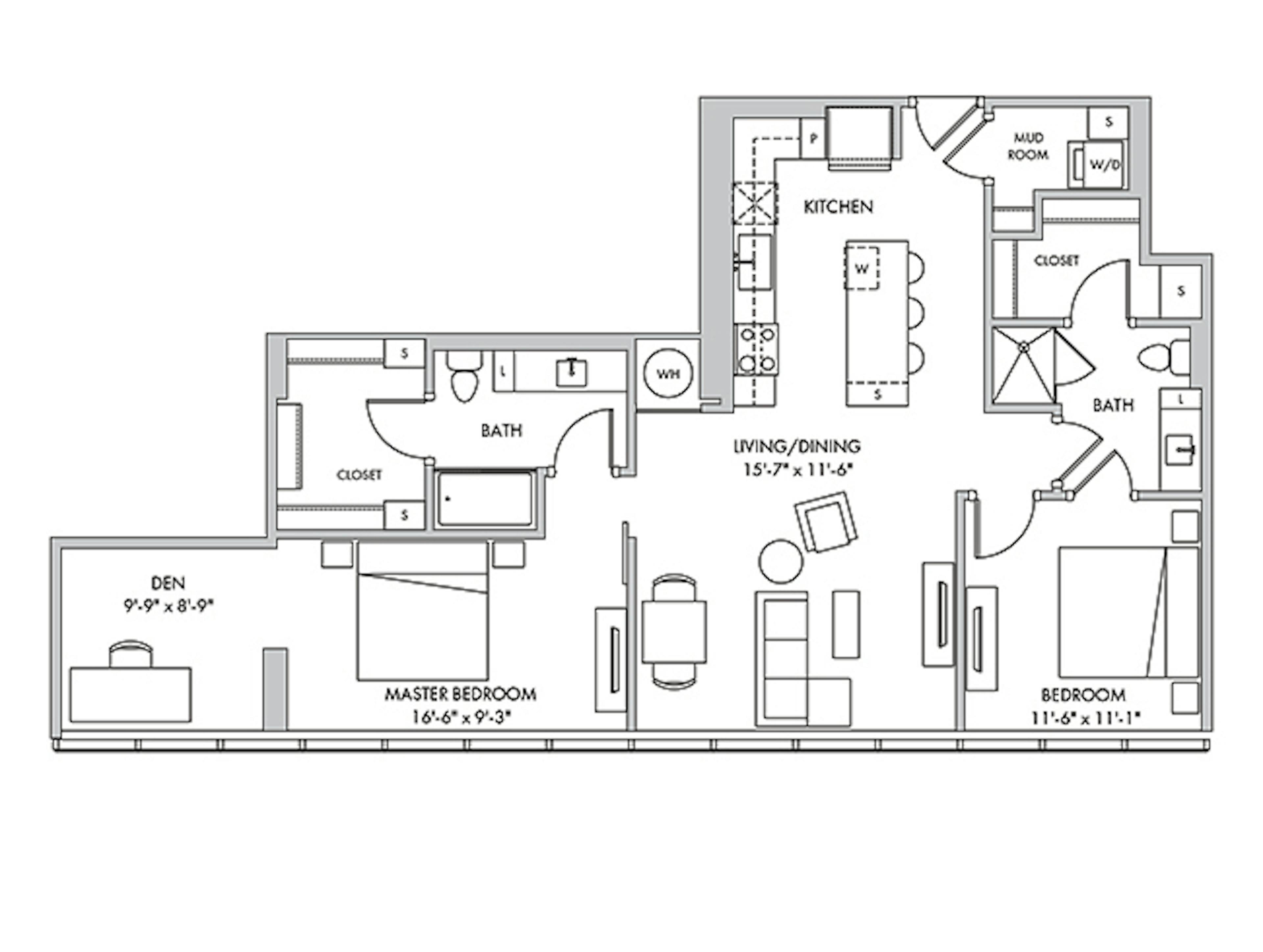 C6b-D floor plan, 2 Bedroom, 2 Bathroom, Den/Office at AMLI Fountain Place apartments
