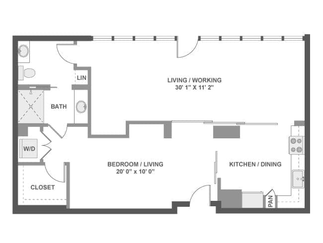 E2 floor plan, Studio, 1 Bathroom at AMLI Lex on Orange apartments