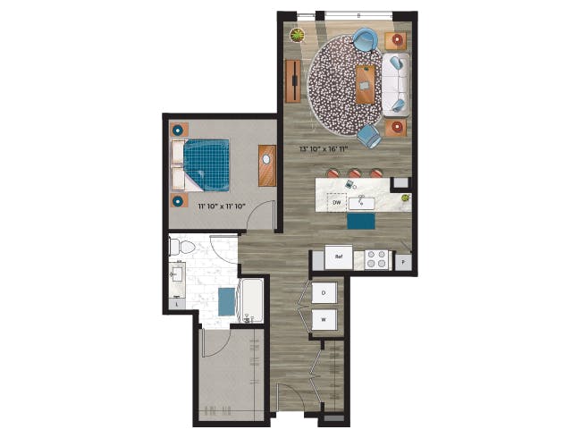 A5bNW floor plan, 1 Bedroom, 1 Bathroom at AMLI at Uptown apartments