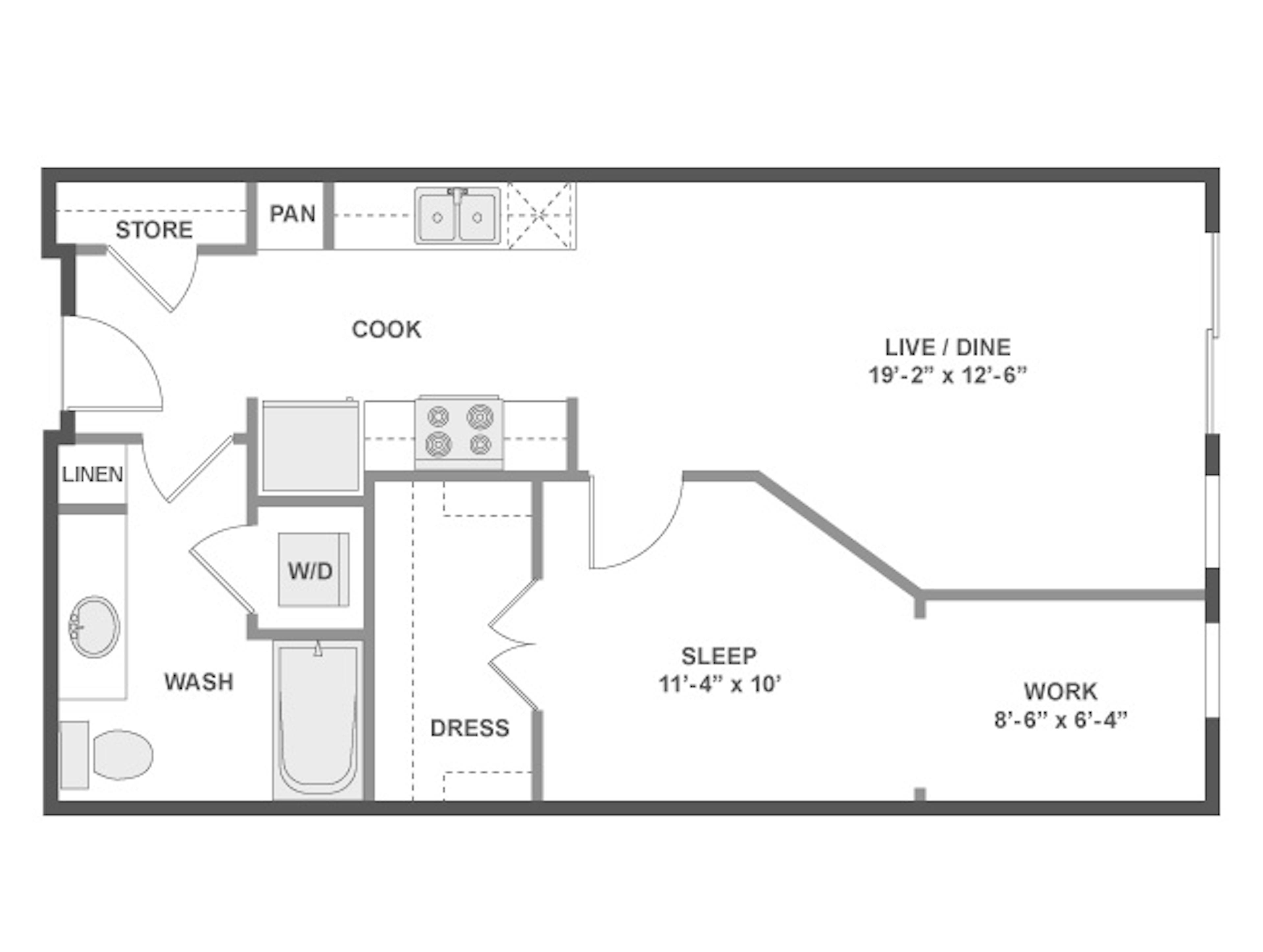 A3 floor plan, 1 Bedroom, 1 Bathroom at AMLI Wallingford apartments