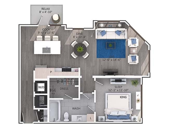 A5 floor plan, 1 Bedroom, 1 Bathroom at AMLI 3464 apartments