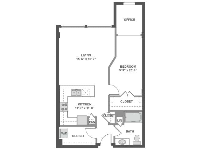 A4c floor plan, 1 Bedroom, 1 Bathroom, Office at AMLI South Lake Union apartments