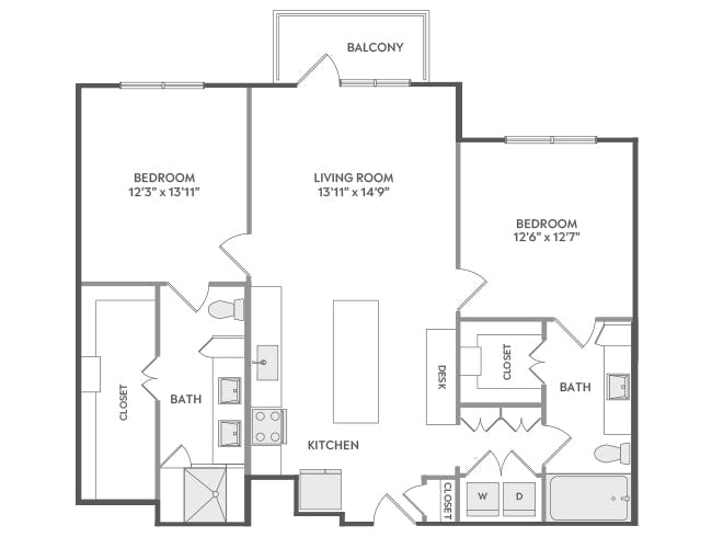C6 floor plan, 2 Bedroom, 2 Bathroom at AMLI Lakeline apartments