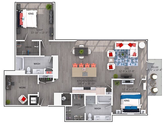 C7C9DP floor plan, 2 Bedroom, 2 Bathroom, Office, Penthouse at AMLI Arts Center apartments