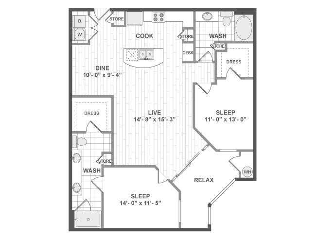 C6 floor plan, 2 Bedroom, 2 Bathroom at AMLI RidgeGate apartments