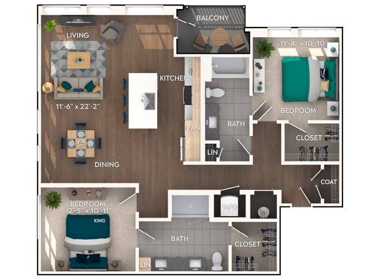 C6a floor plan, 2 Bedroom, 2 Bathroom at AMLI Flatiron apartments