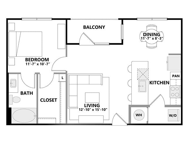 A3c floor plan, 1 Bedroom, 1 Bathroom at AMLI Addison apartments