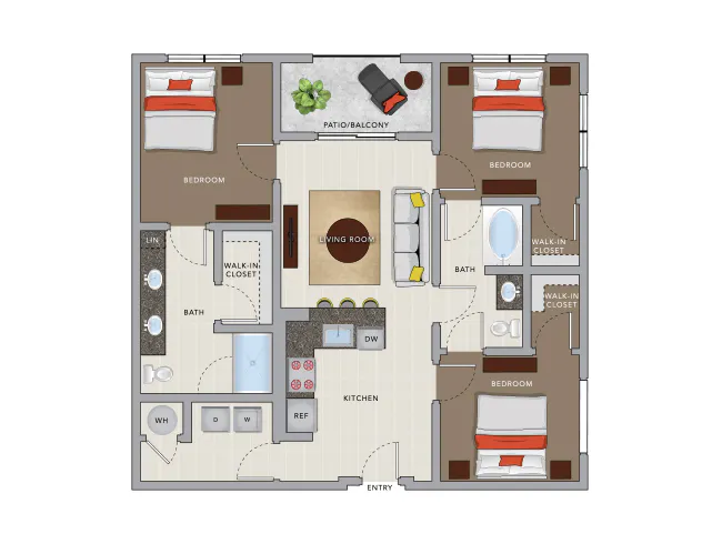 D2 floor plan, 3 Bedroom, 2 Bathroom at AMLI 8800 apartments