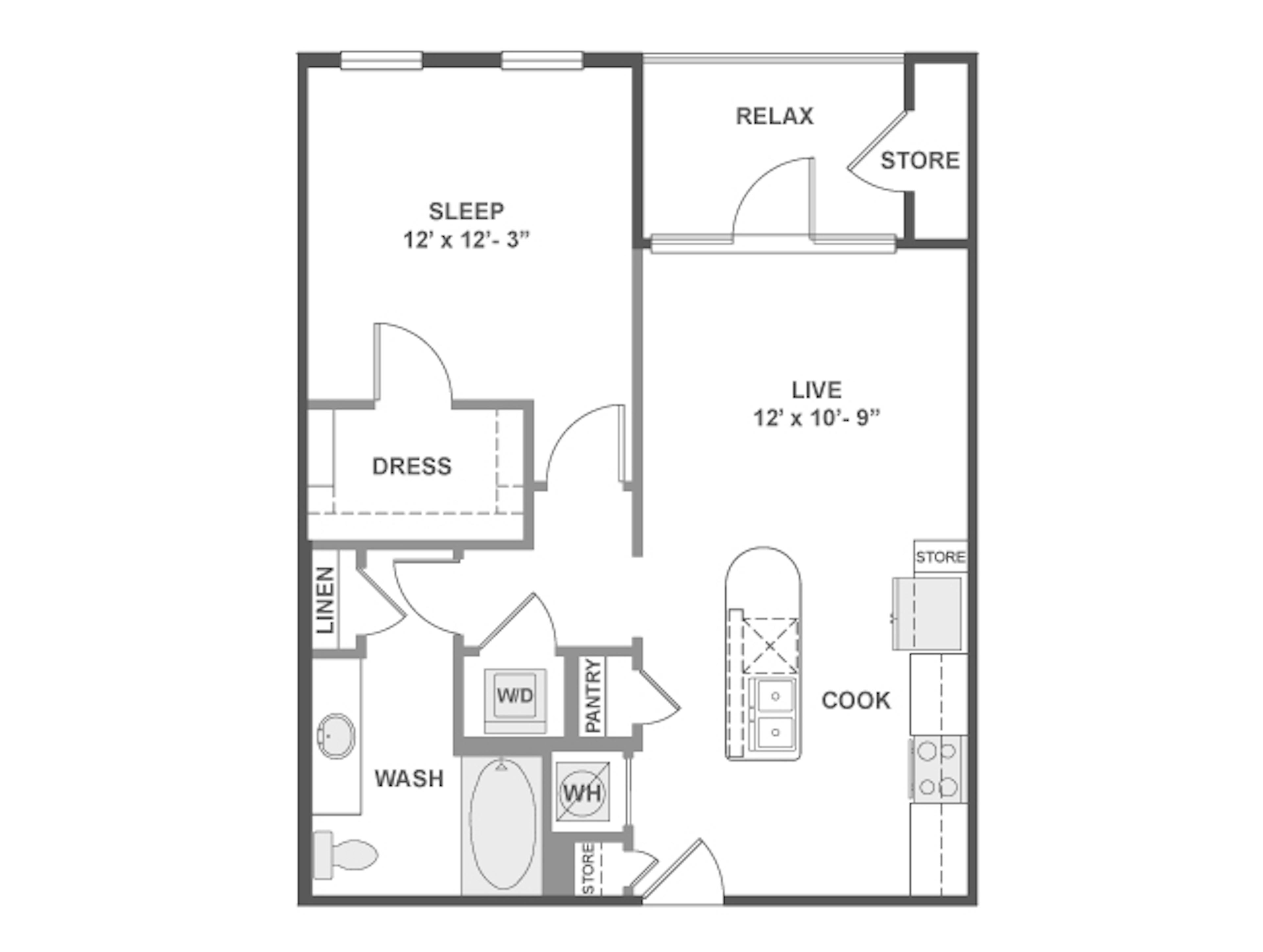 A2b floor plan, 1 Bedroom, 1 Bathroom at AMLI on Aldrich apartments