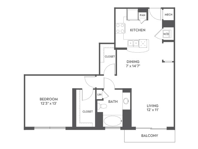 A4b floor plan, 1 Bedroom, 1 Bathroom at AMLI Joya apartments